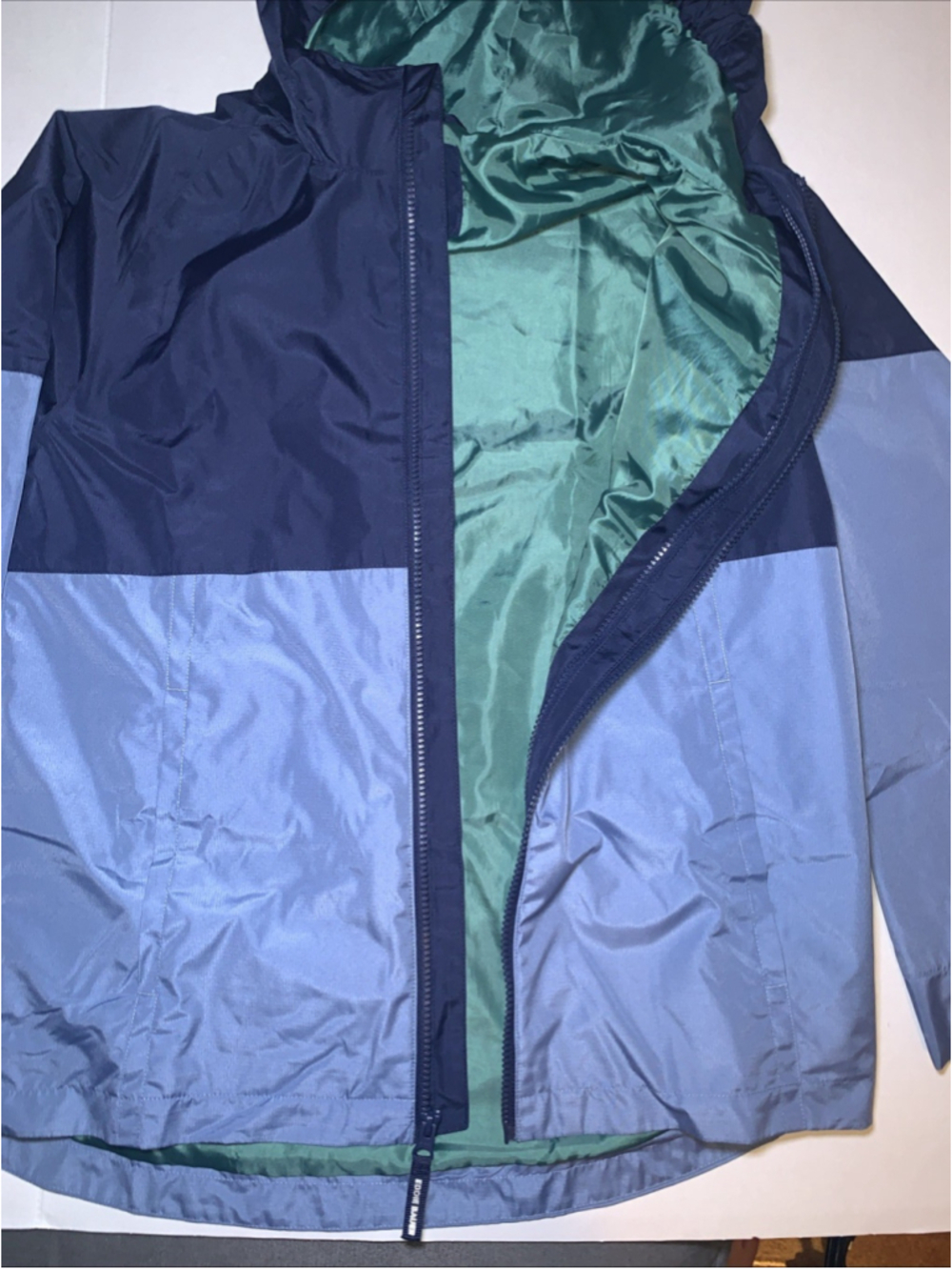 Eddie Bauer Kids Hooded Windbreaker Jacket Navy Blue, Green Inside Size L 14/16 - Picture 8 of 16